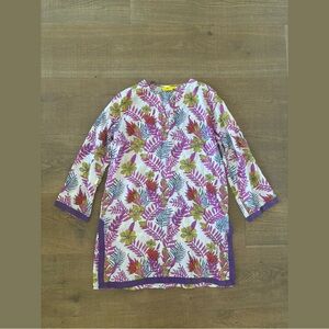 roberta roller rabbit leaf print tropical slit side tunic top
